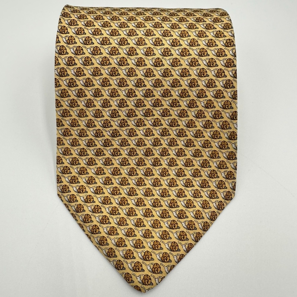 Brooks Brothers Basics Pure Silk Tie Gold Novelty Snail Print USA 3.5"